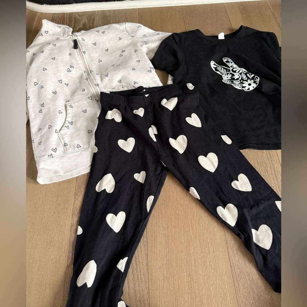 Old Navy Heart Print Hoodie and Black Tee Set